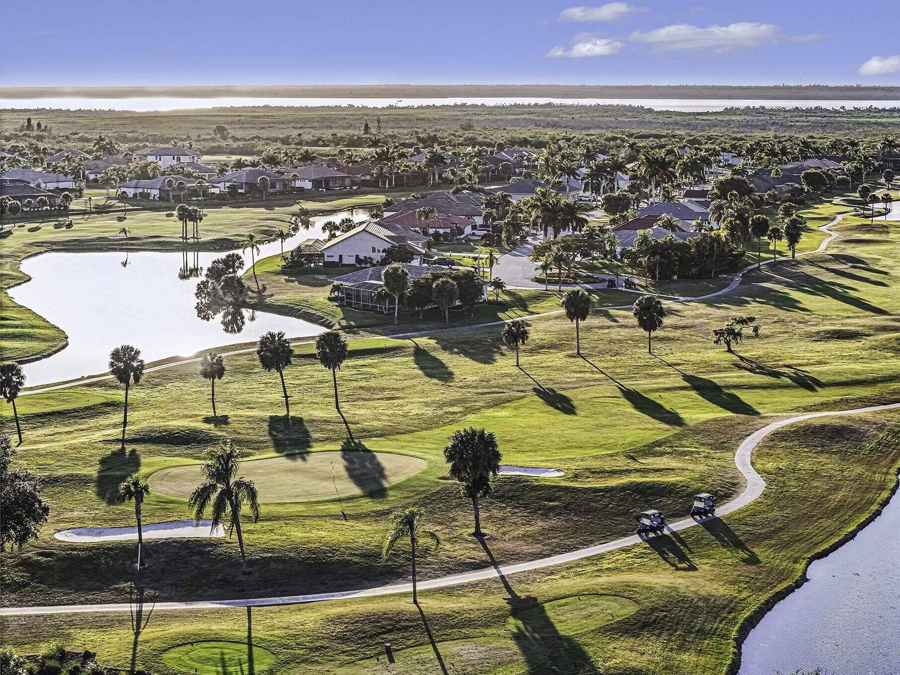 Aerial view of Cape Royal, a canal front community in Cape Coral, Florida